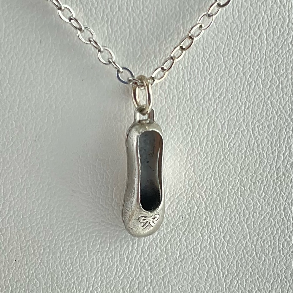 Ballet Slipper Pendant Necklace, Antique Silver, Dancer Necklace, Recital